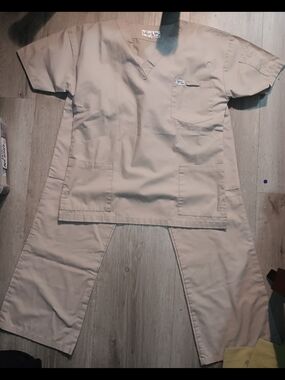 Beige Medical Scrub Top and Pants Set